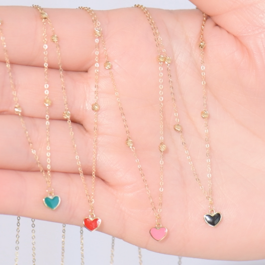 Collier Petit Coeur Coloré en Or 18k