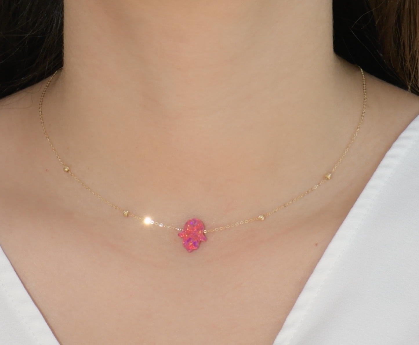 Collier en Or 18k - Khmissa Pierre Opale